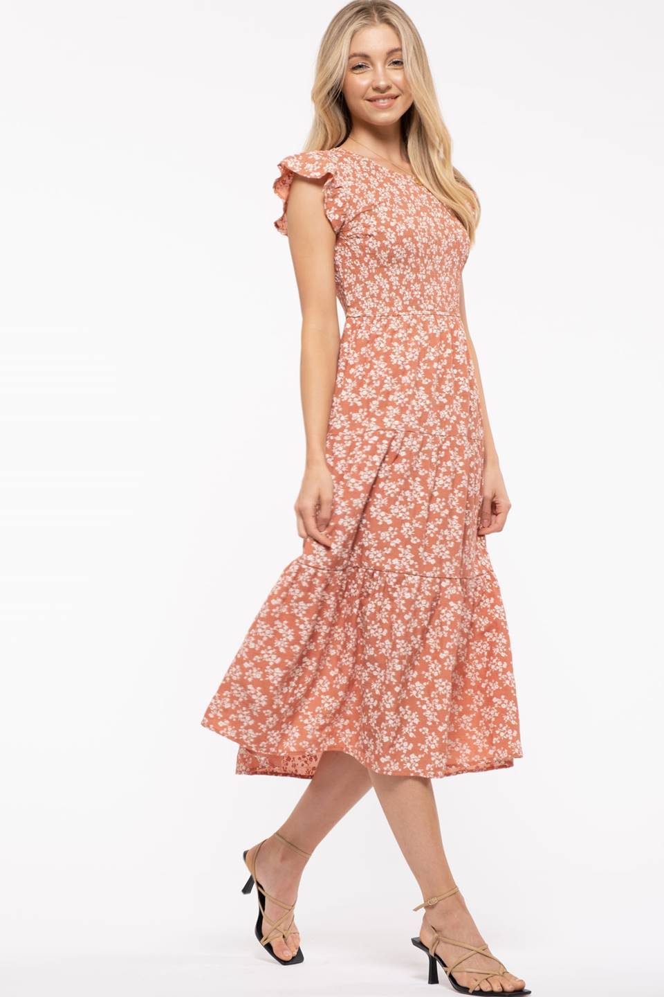 Ruched Tiered Midi Dress