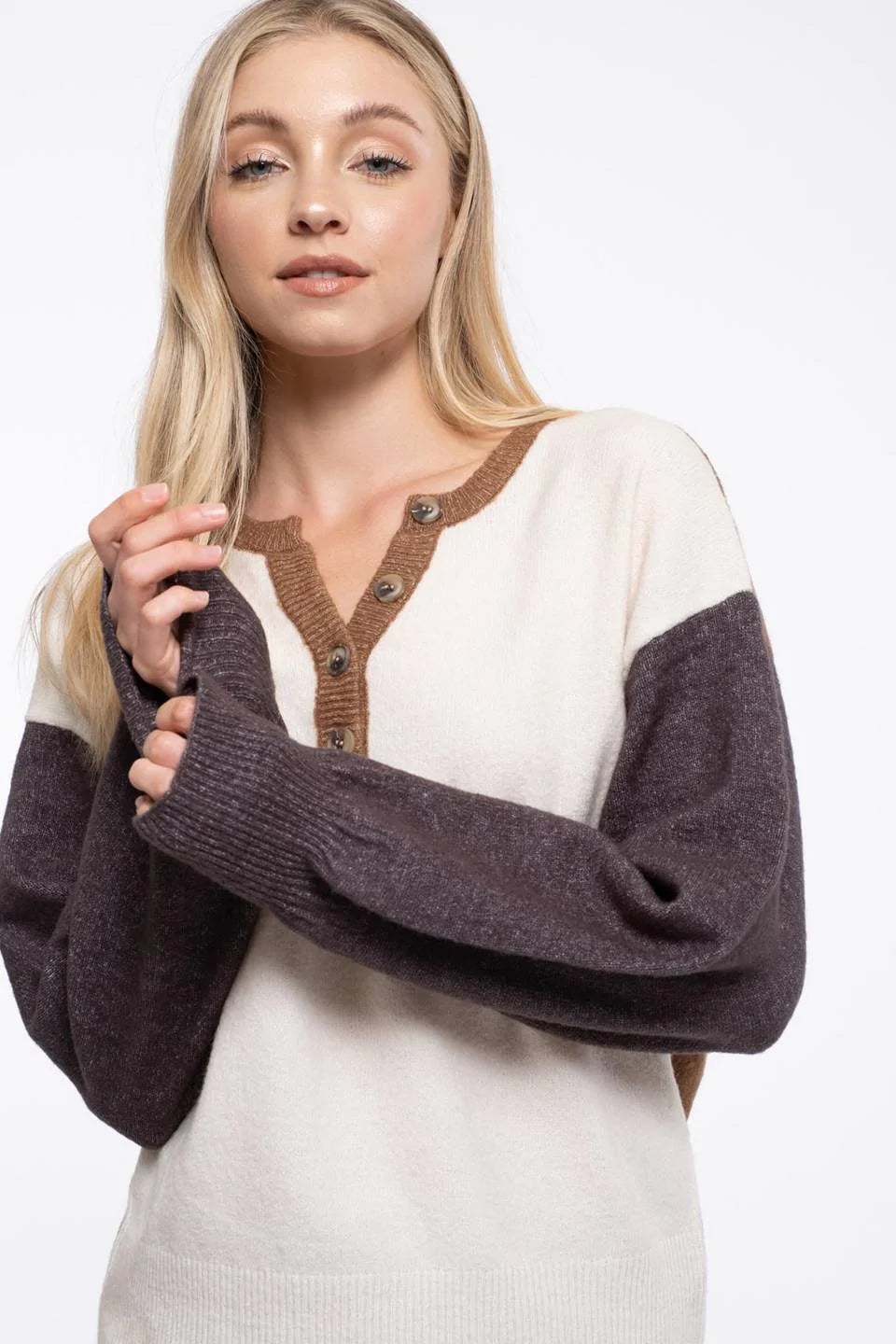 Colorblock Knit Henley Sweater