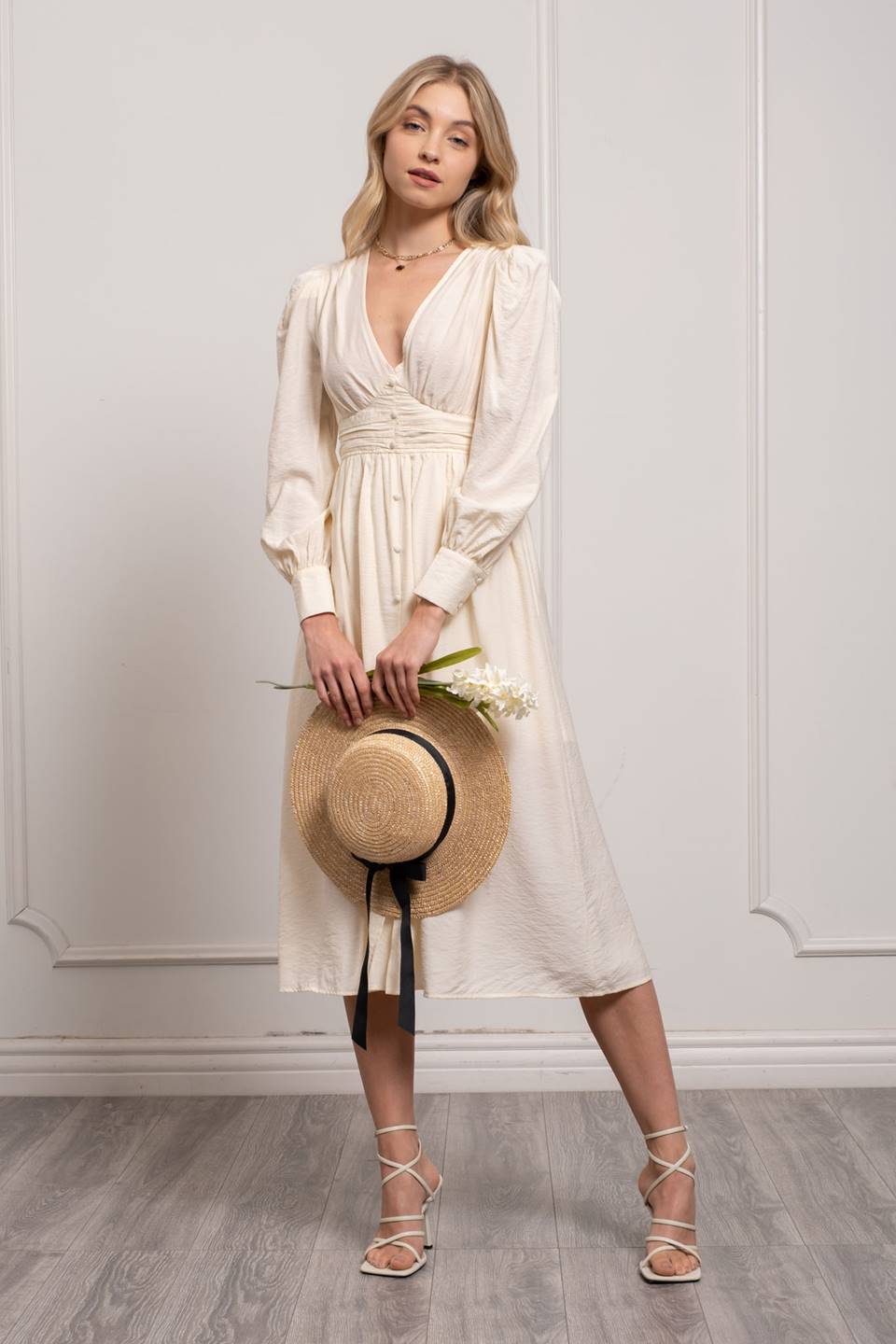 Button Front Midi Dress