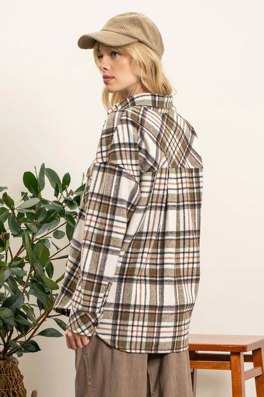 Extended Shoulder Plaid Shacket