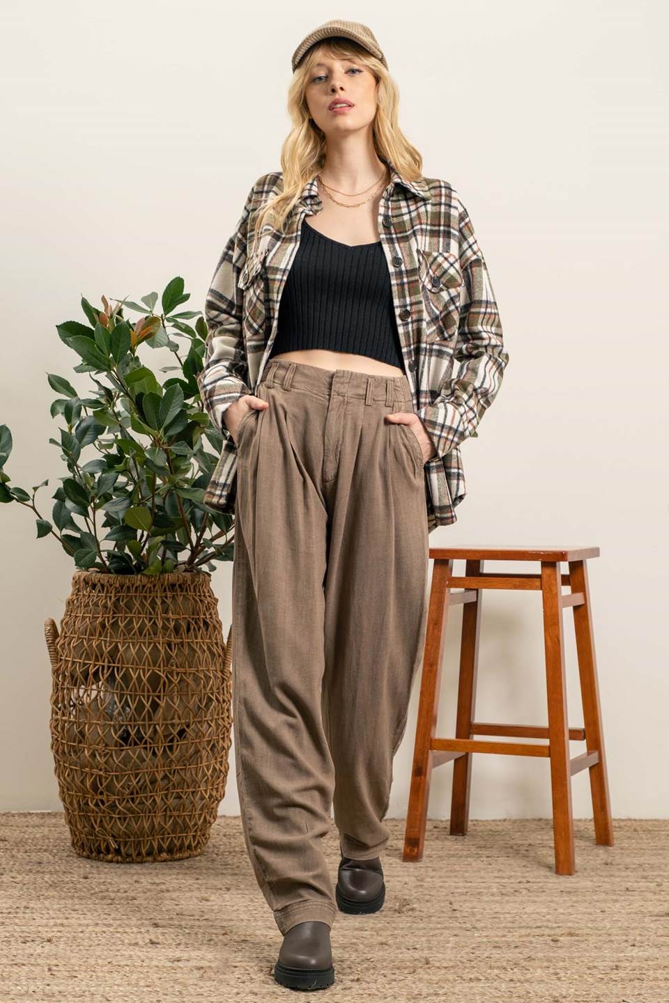 Extended Shoulder Plaid Shacket