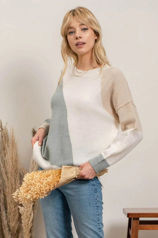 Curvy Asymmetrical Colorblock Pullover Sweater