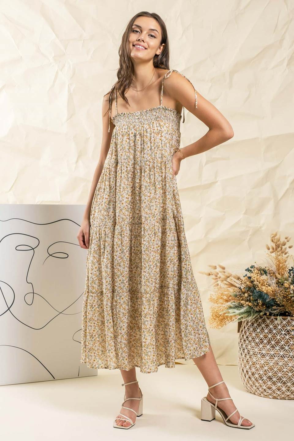 Spaghetti Tie Floral Maxi Dress