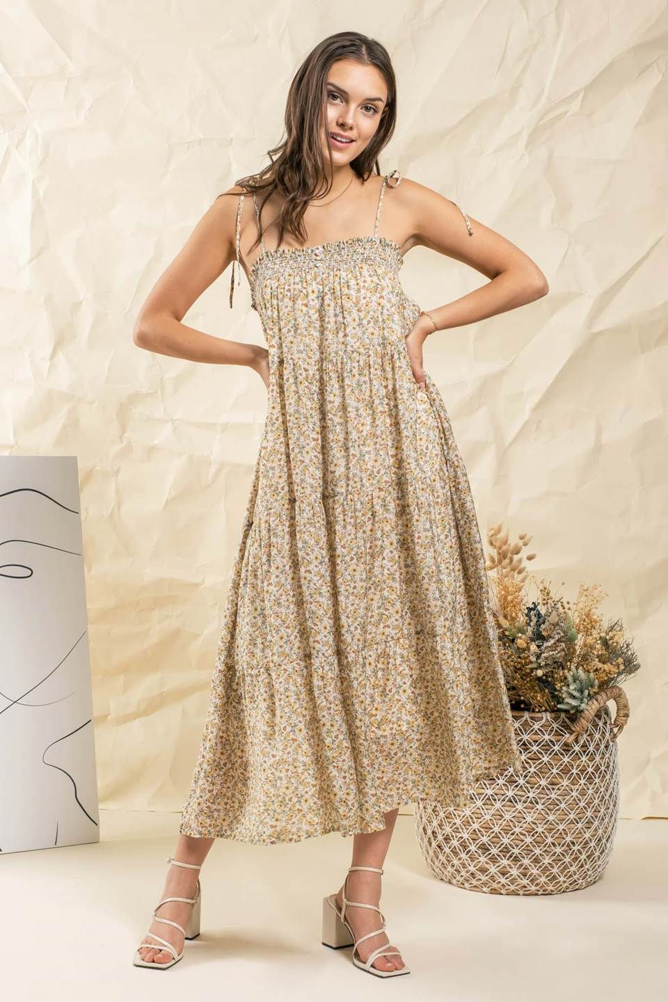 Spaghetti Tie Floral Maxi Dress