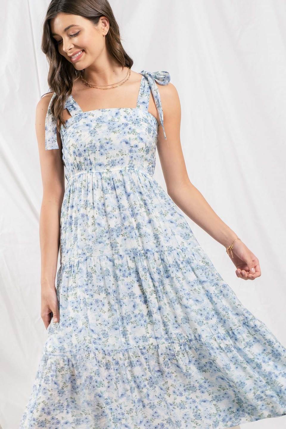 Tie Strap Floral Midi Dress