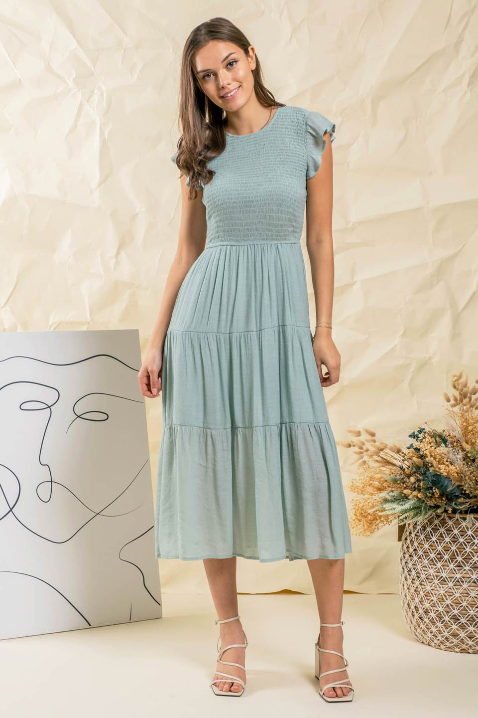Smocked Midi Dress