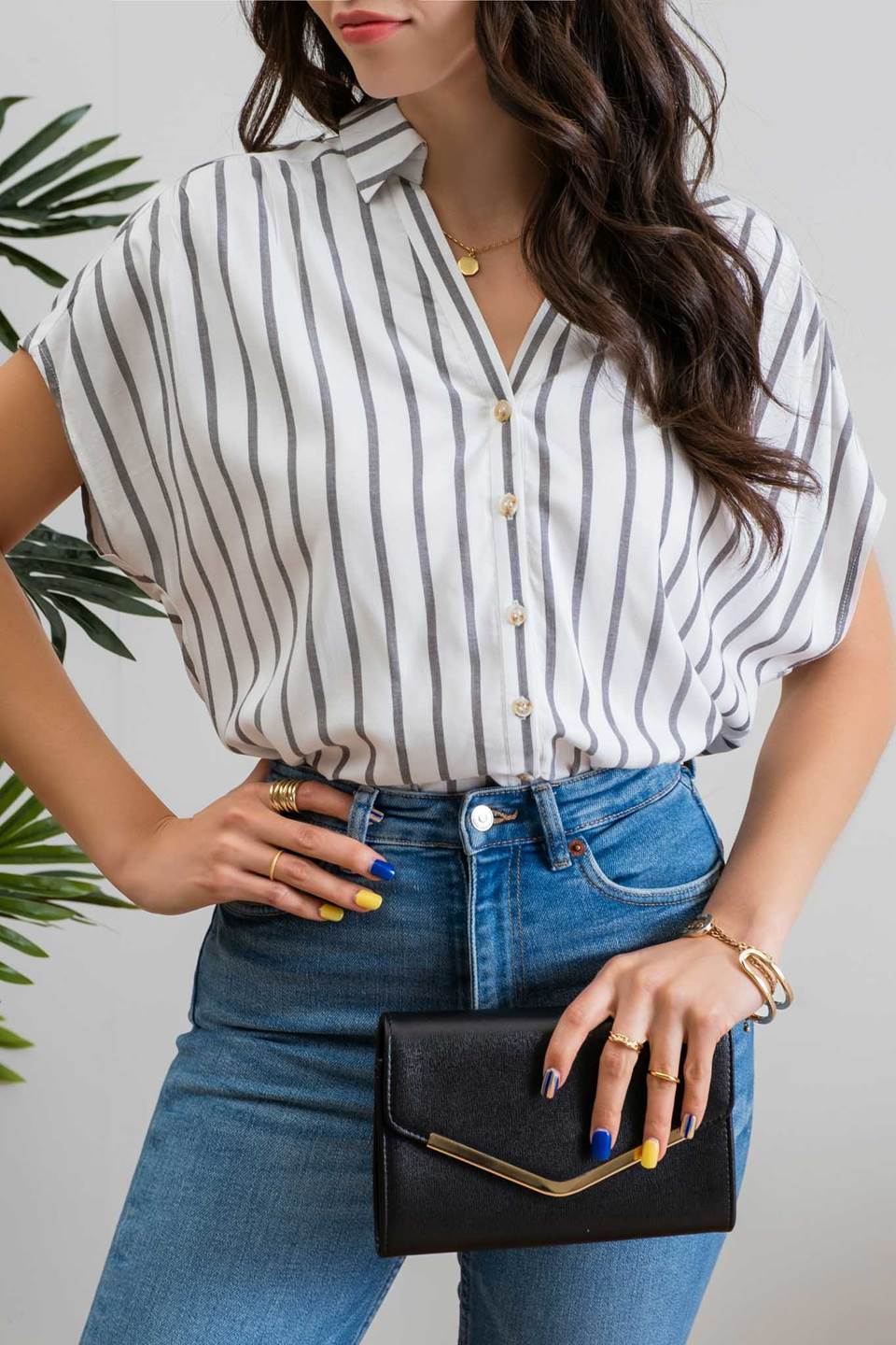 Collared Stripe Button Up Top
