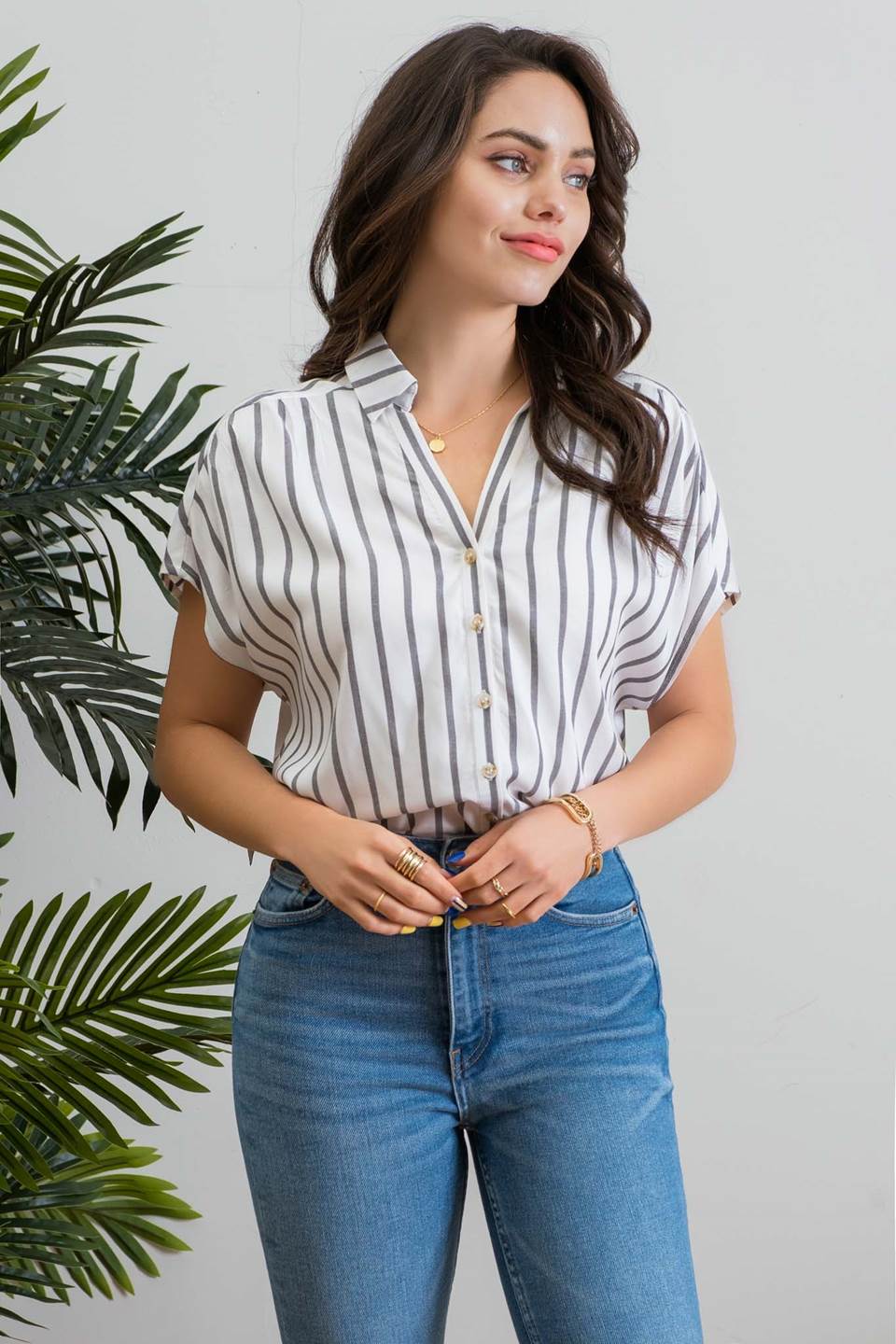 Collared Stripe Button Up Top