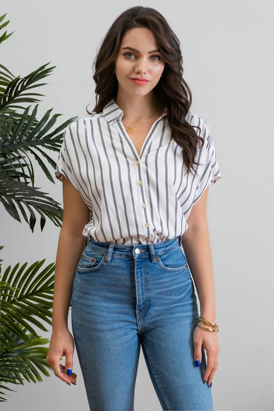 Collared Stripe Button Up Top