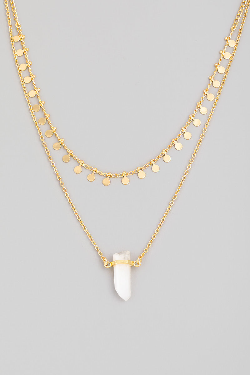 Dainty Layered Chain Crystal Pendant Necklace