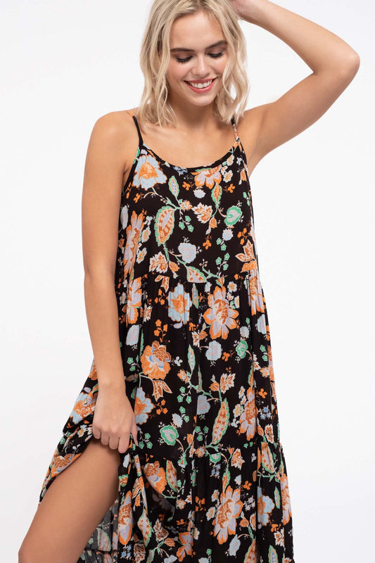 Flower Mix Woven Midi Dress
