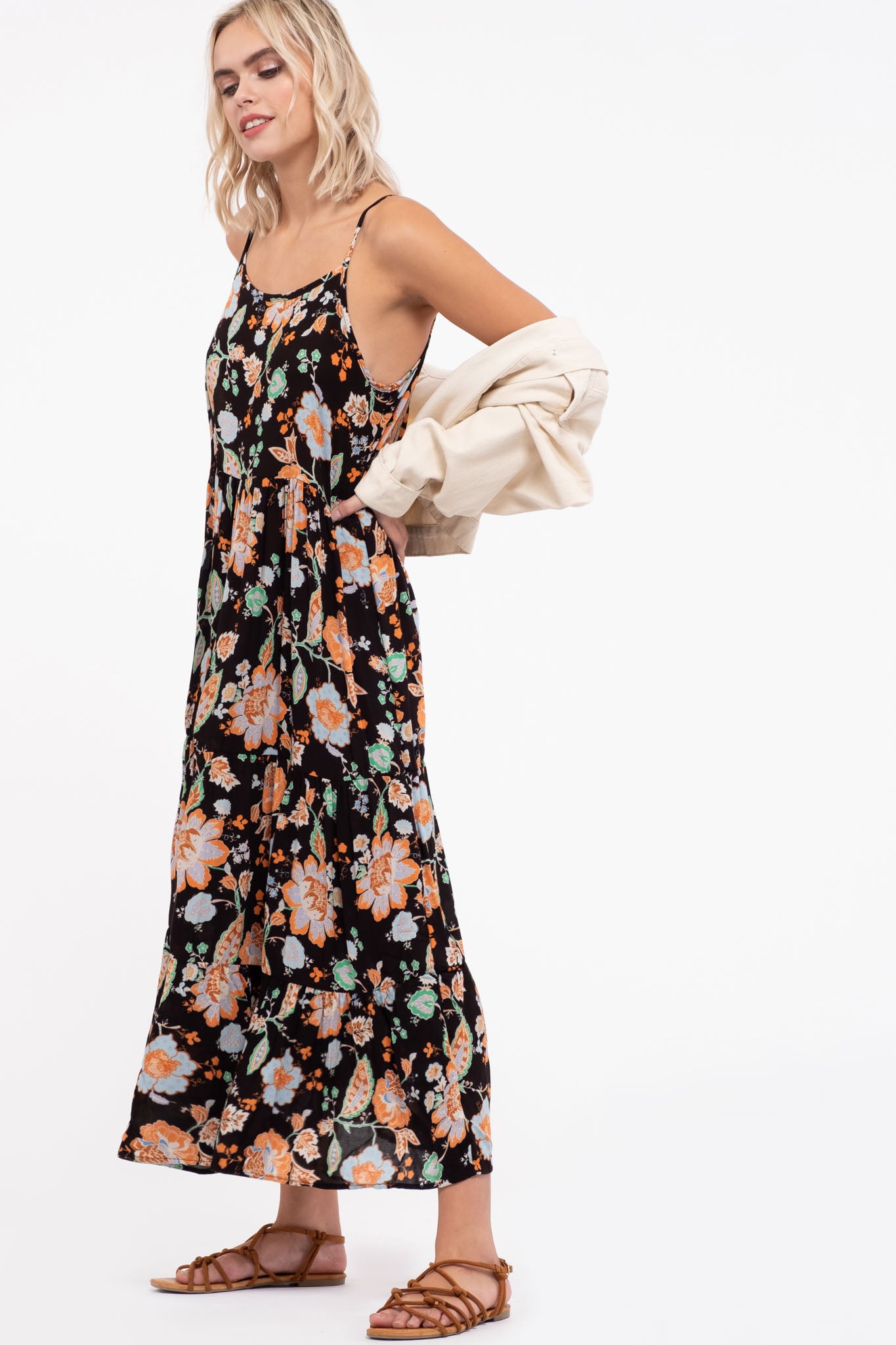 Flower Mix Woven Midi Dress