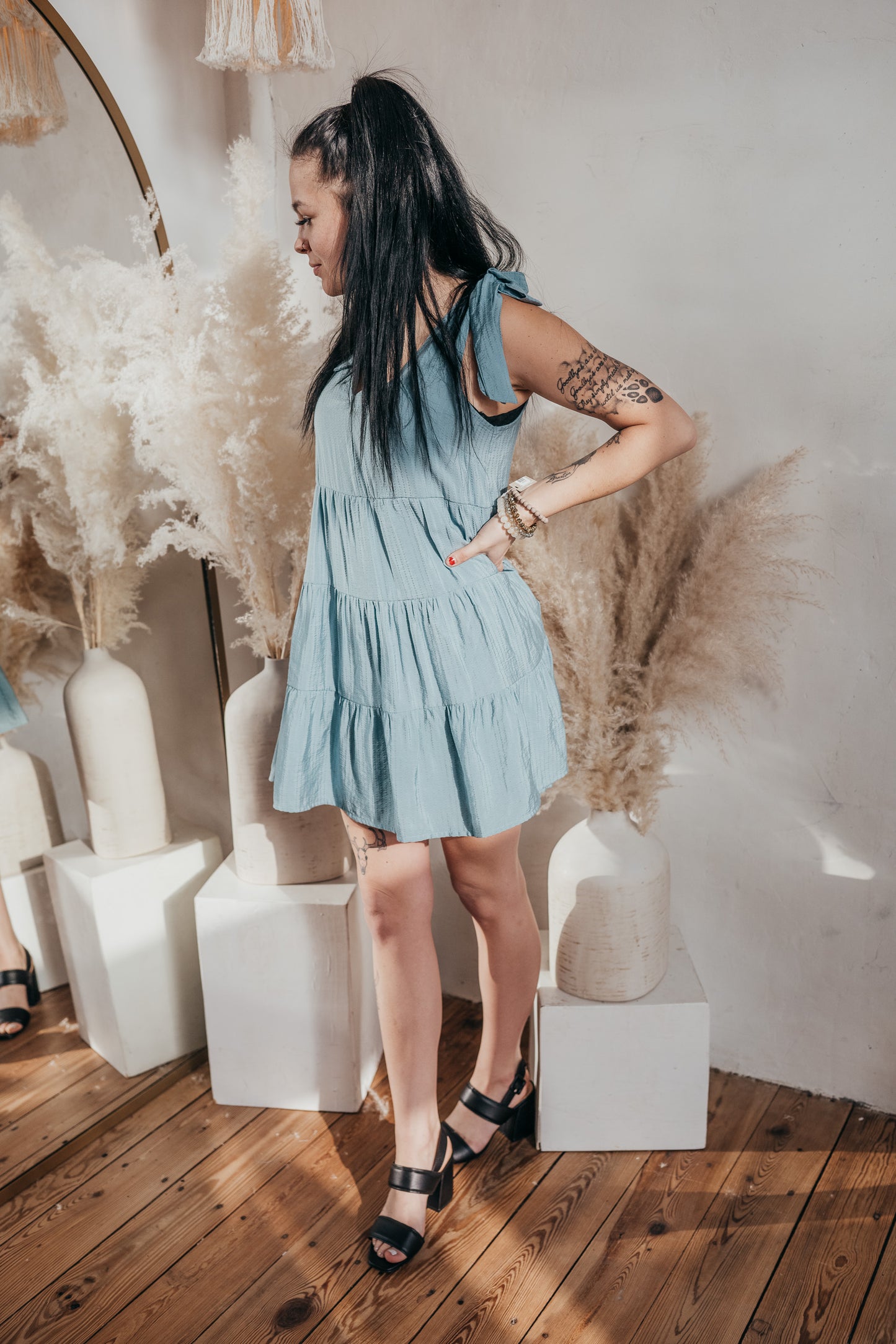 Tie Strap Tiered Mini Dress