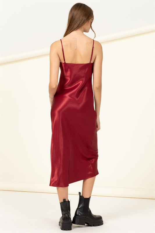 Wine Silky Midi Dress