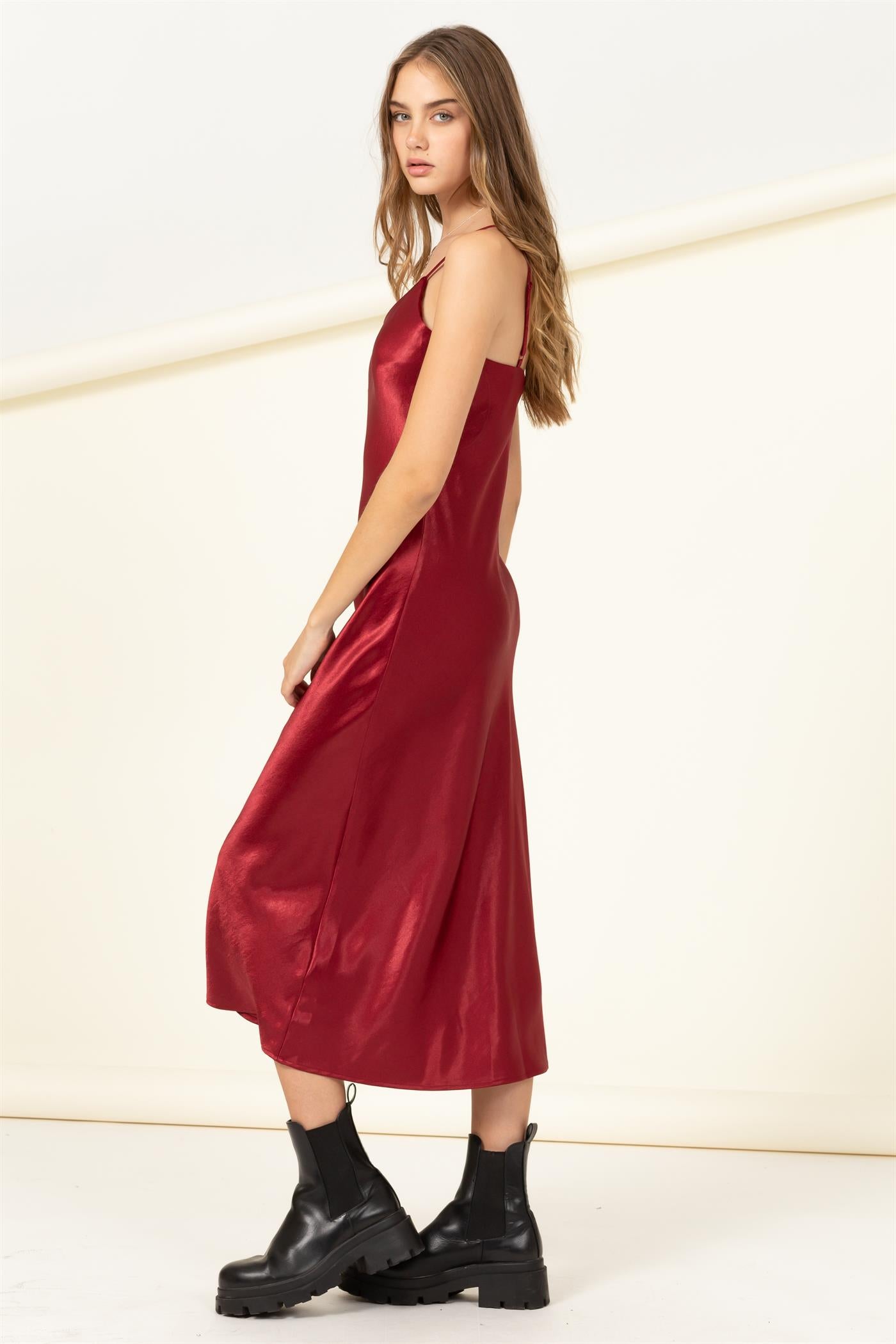 Wine Silky Midi Dress