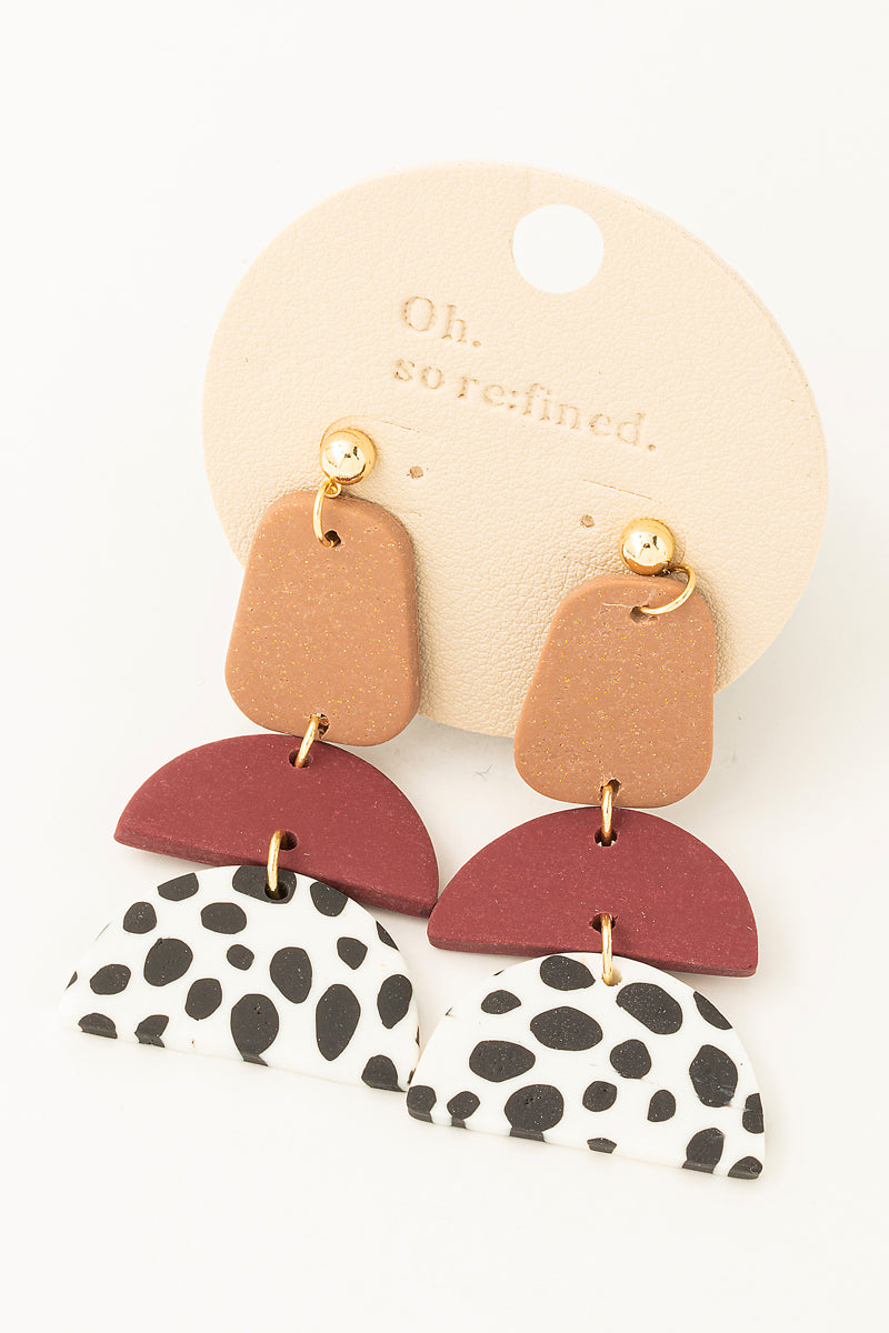 Layered Semi Circle Polymer Clay Drop Earrings