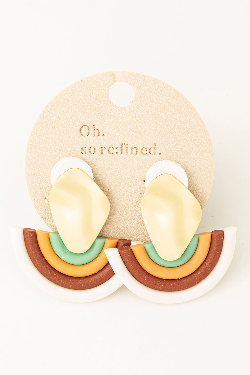 Polymer Clay Rainbow Semi Circle Earrings