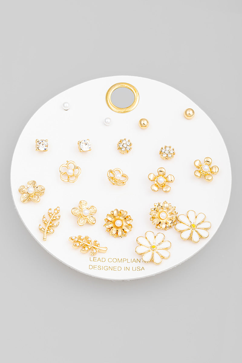 Assorted Multi Flower Stud Earrings Set