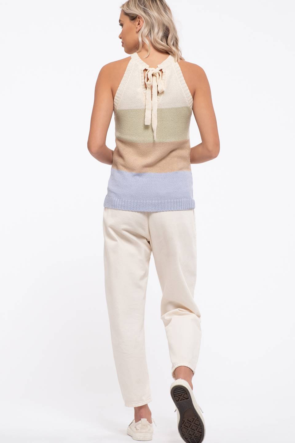 High Neck Colorblock Tank with Tie Back