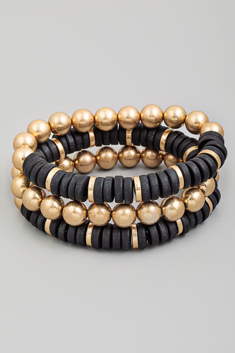 Stone Disc Ball Beaded Bracelet Set