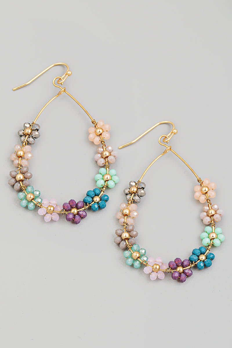 Flower Bead Teardrop Cutout Earrings