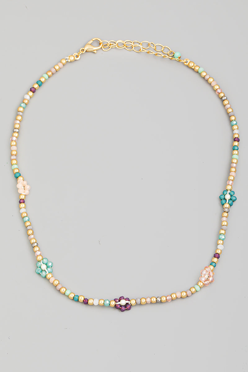 Beaded Flower Station Necklace