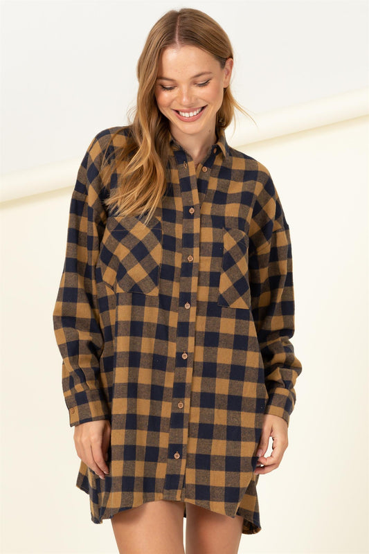 Plaid Button Front Dress