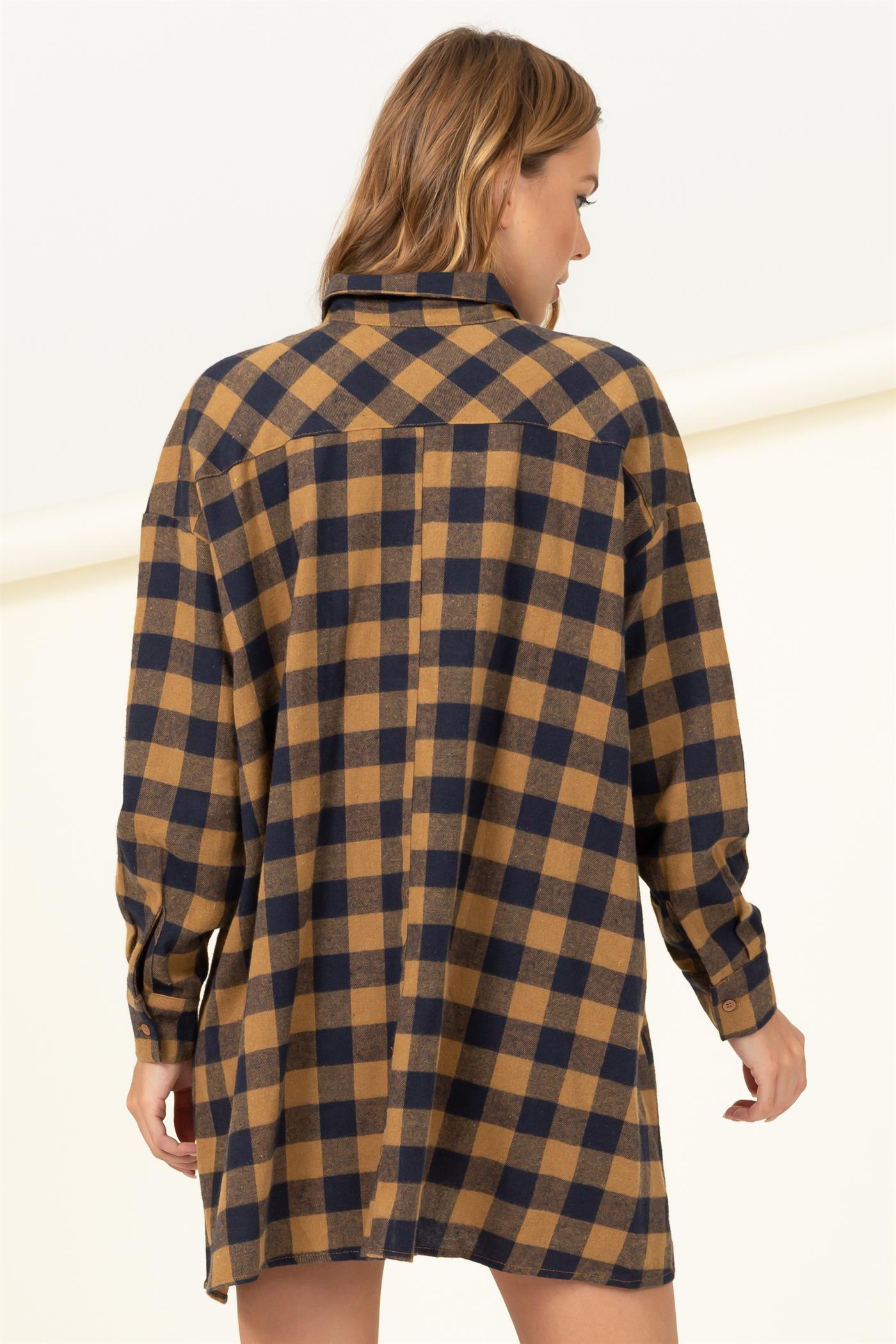 Plaid Button Front Dress