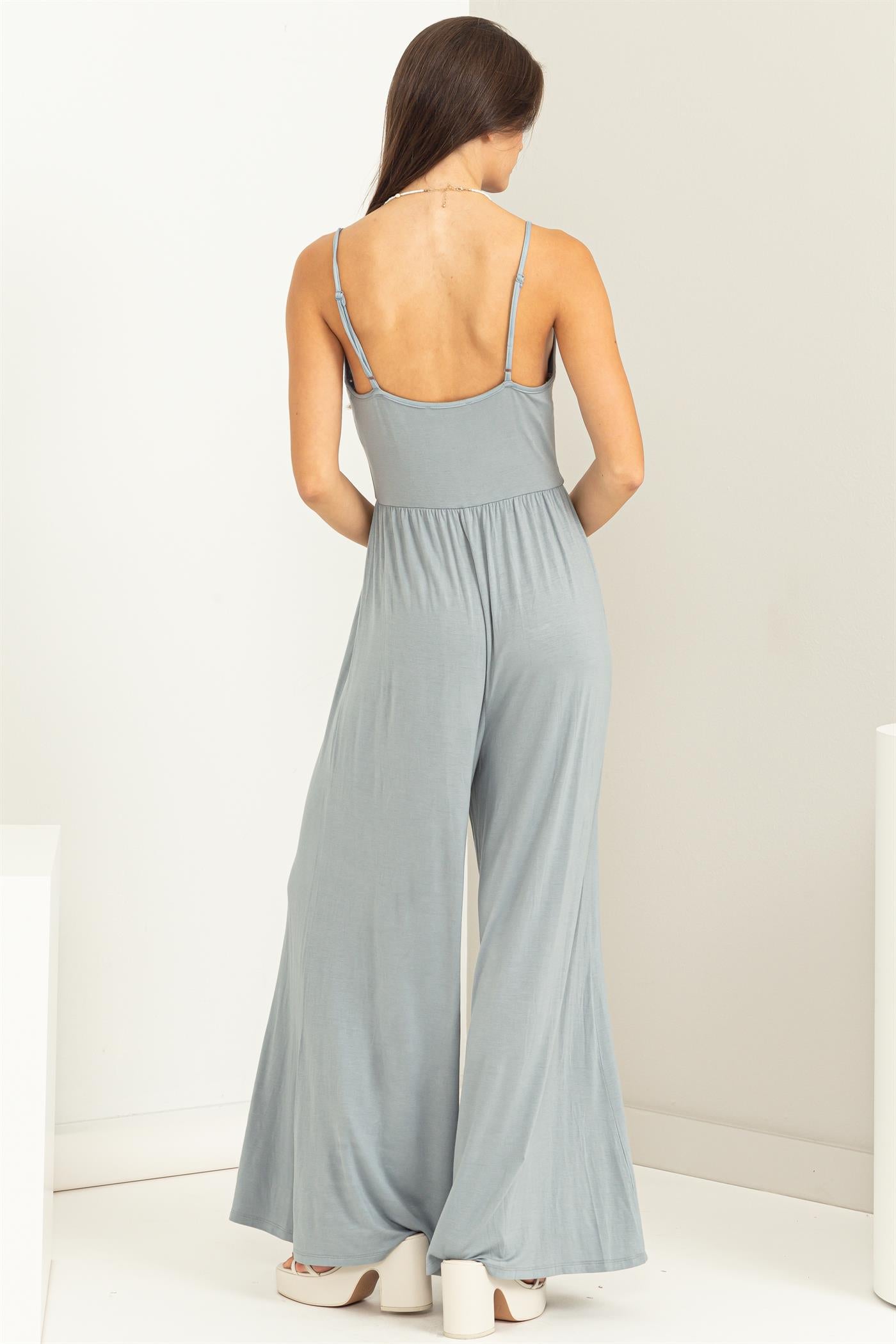 Sleeveless Button Front Jumpsuit