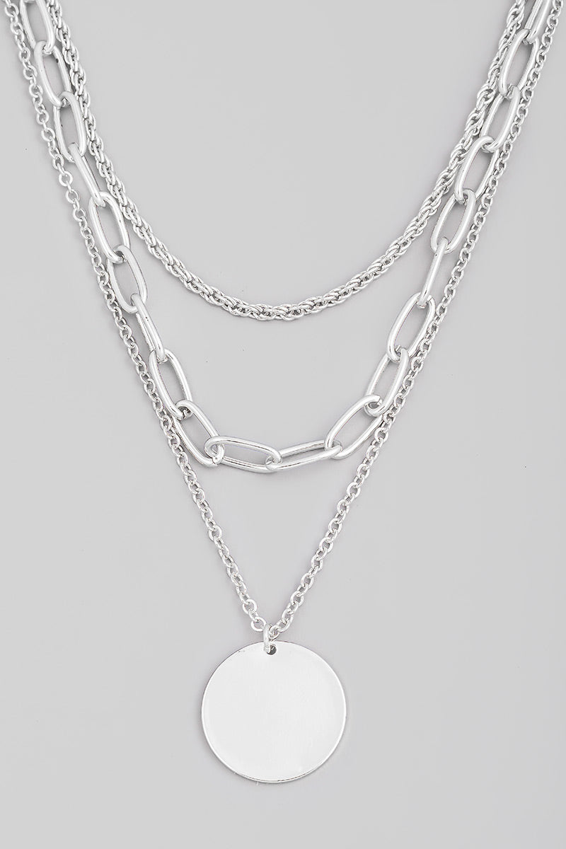 Circle Coin Pendant Layered Chain Necklace