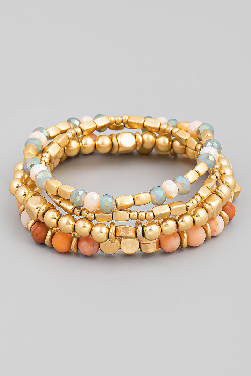 Assorted Stone Ball Beaded Bracelet Set