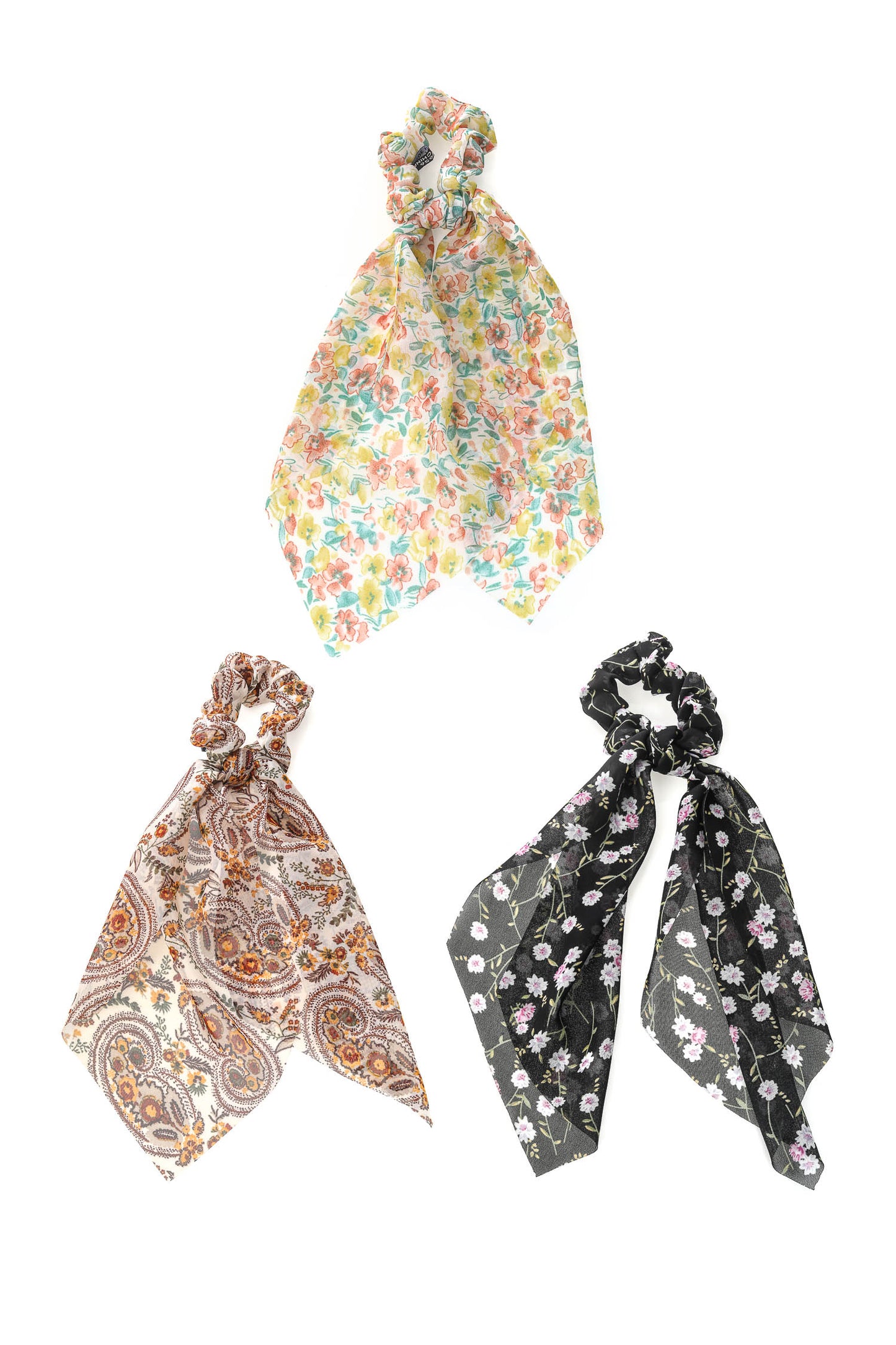 Three Piece Floral Paisley Tail Scrunchie