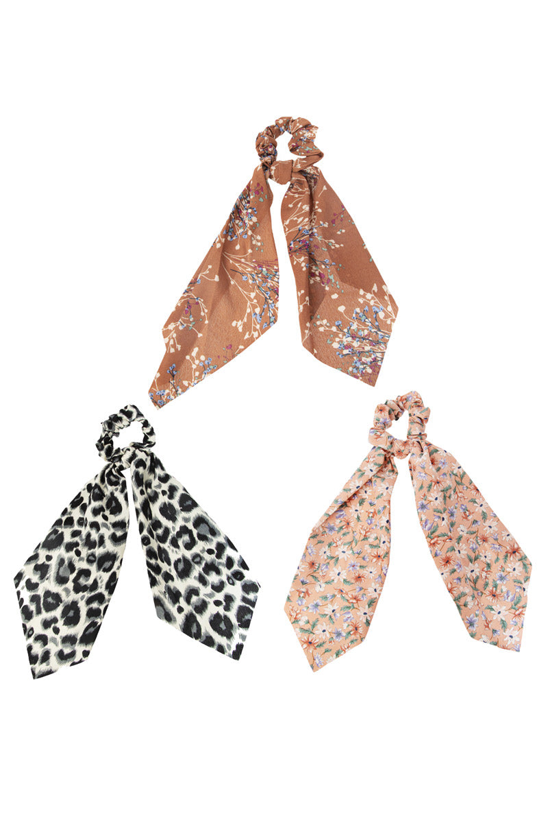 Leopard Floral Print Tail Scrunchie Set