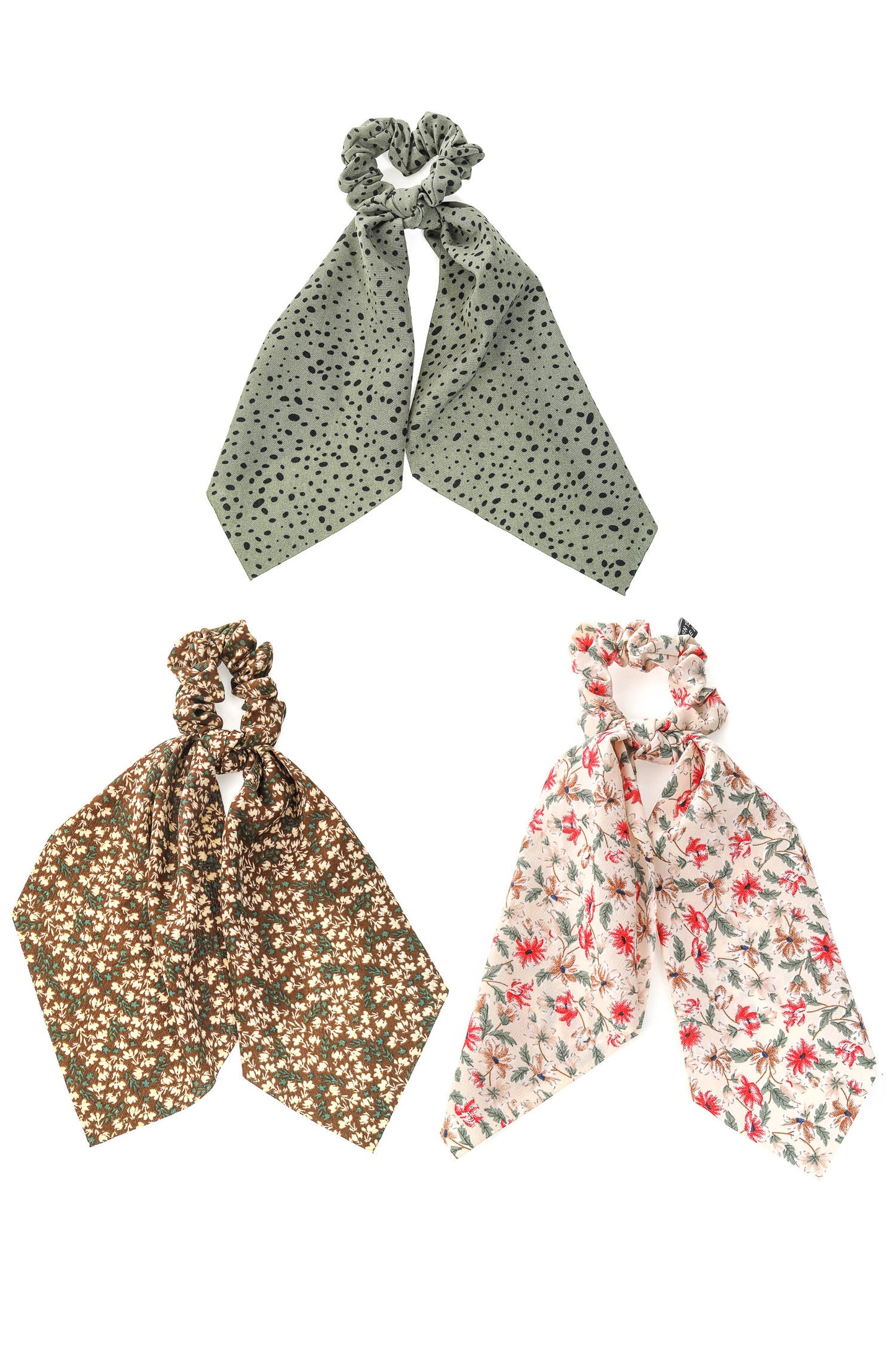 Three Piece Floral Pattern Tail Scrunchie Set