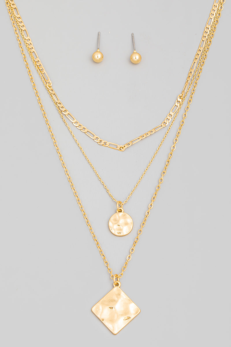 Layered Hammered Pendant Necklace