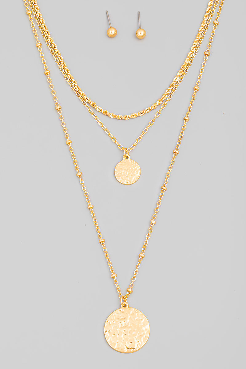 Hammered Coin Layered Pendant Necklace