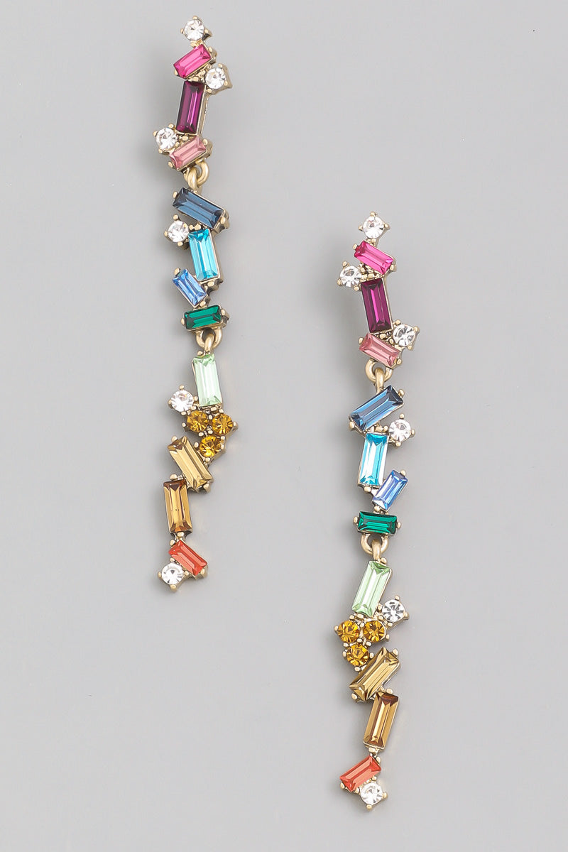 Crystal Baguette Dangle Drop Earrings