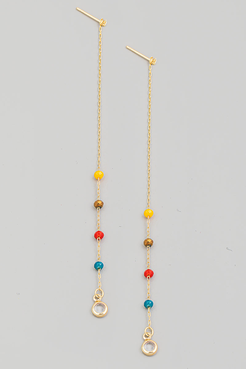 Dainty Threader Beaded Chain Earrings