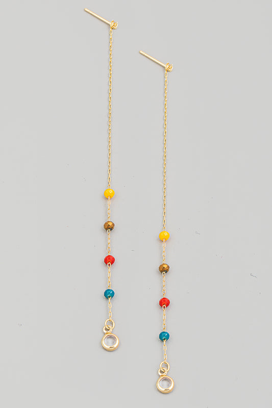 Dainty Threader Beaded Chain Earrings