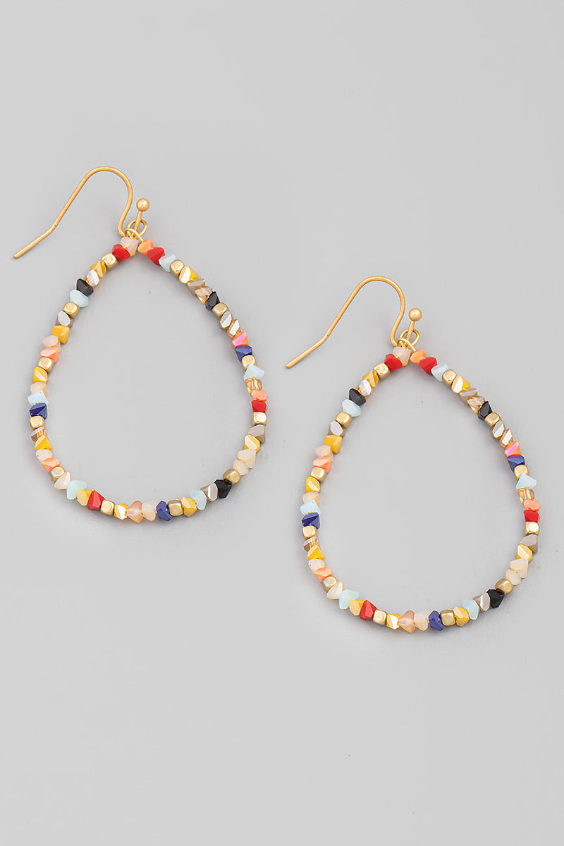 Thin Beaded Stone Teardrop Earrings