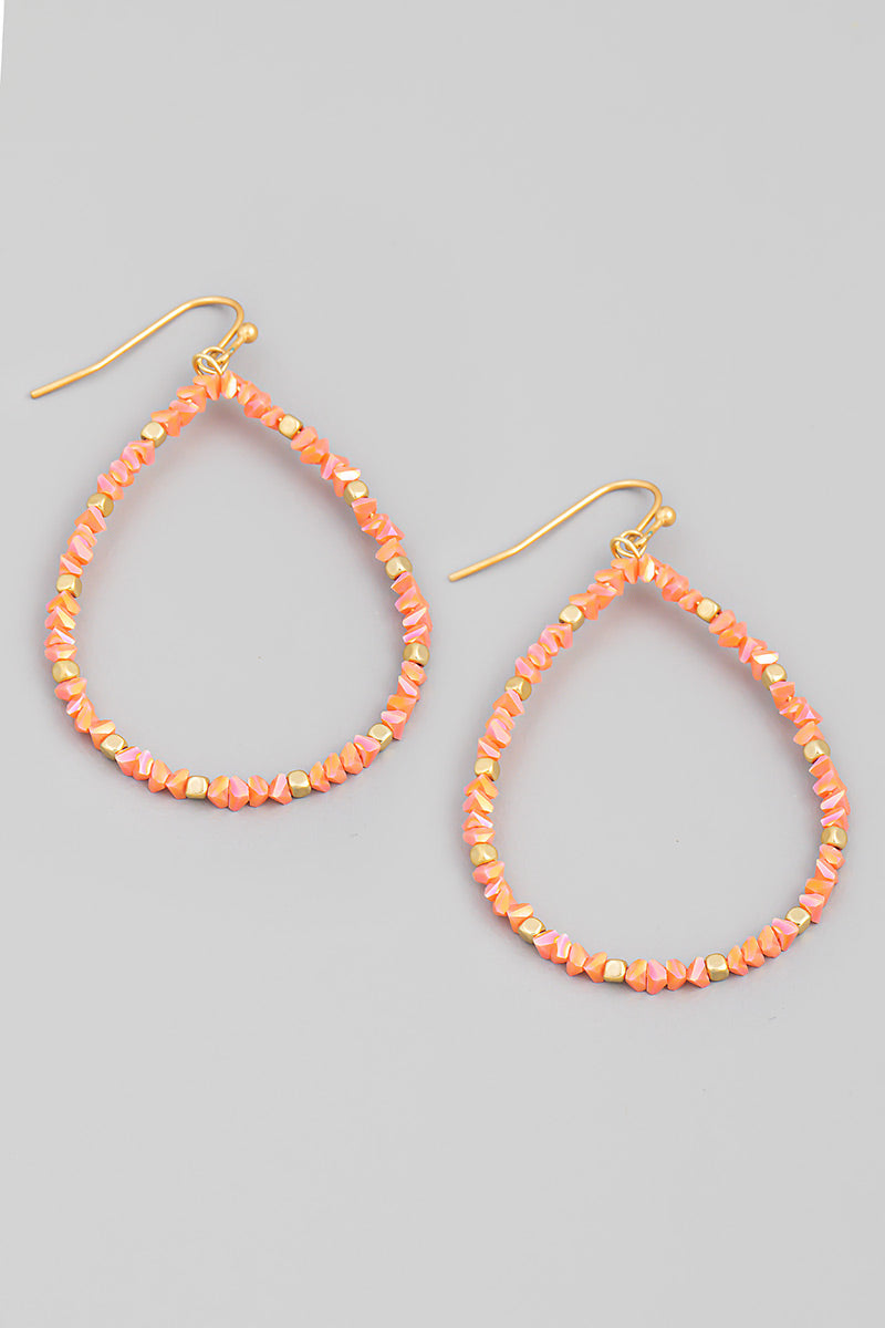 Thin Beaded Stone Teardrop Earrings