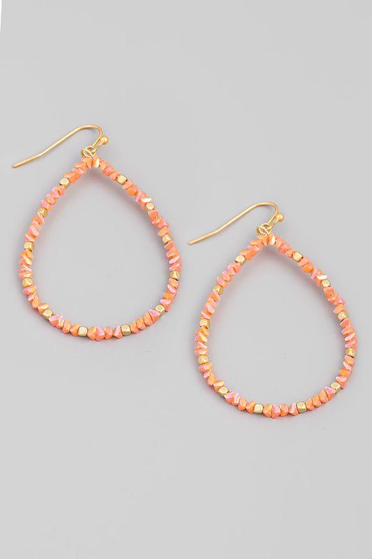 Thin Beaded Stone Teardrop Earrings