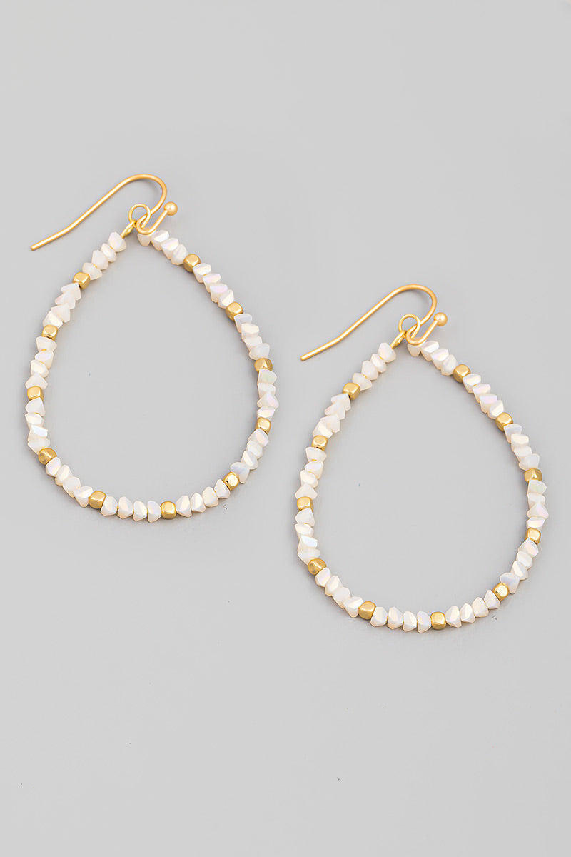 Thin Beaded Stone Teardrop Earrings