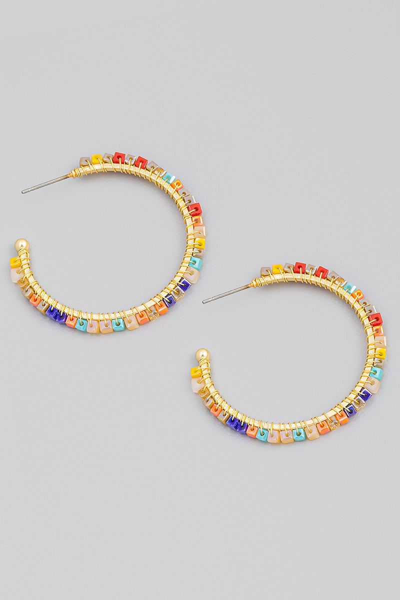 Square Beaded Open Hoops