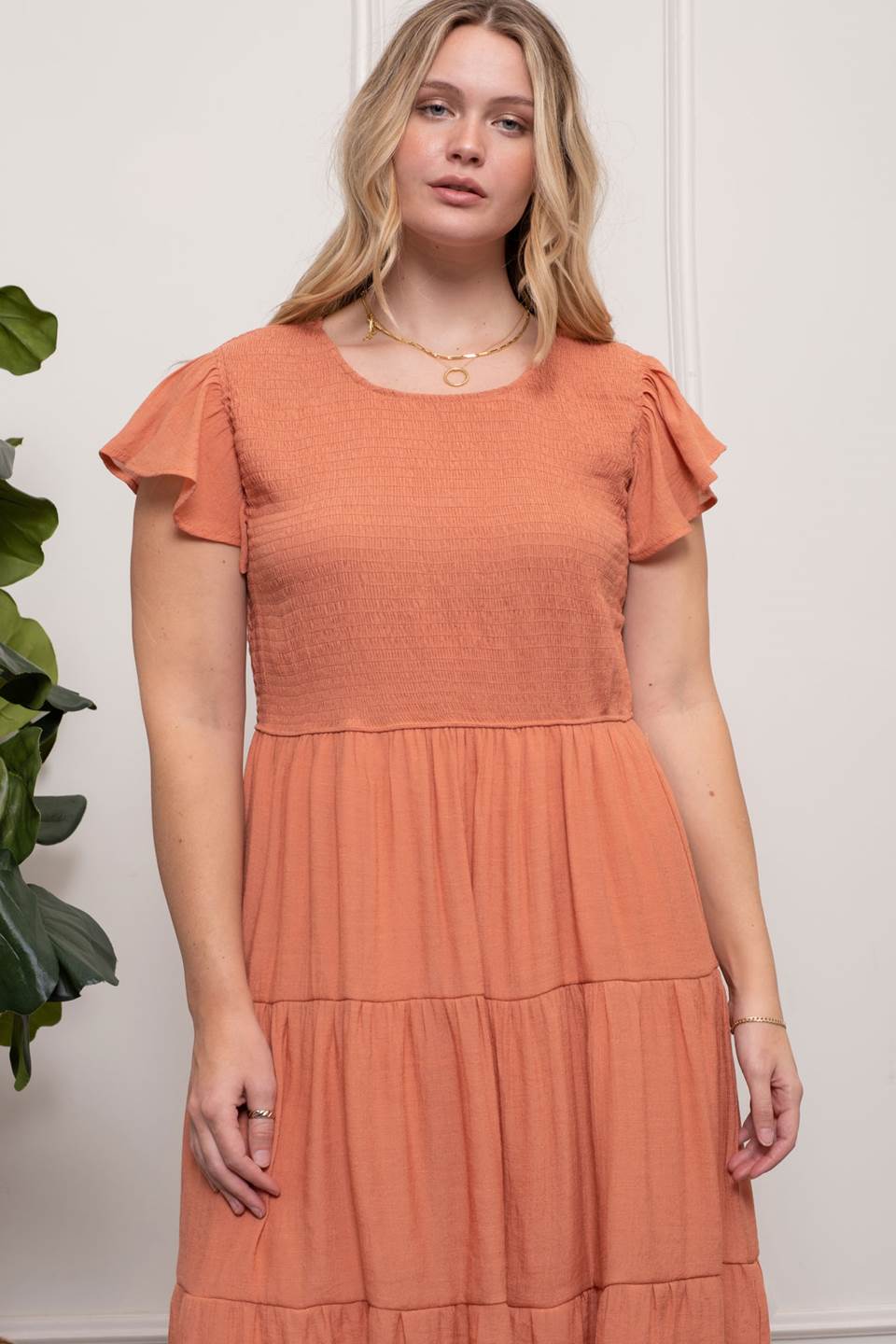 Curvy Smocked Tiered Midi Dress