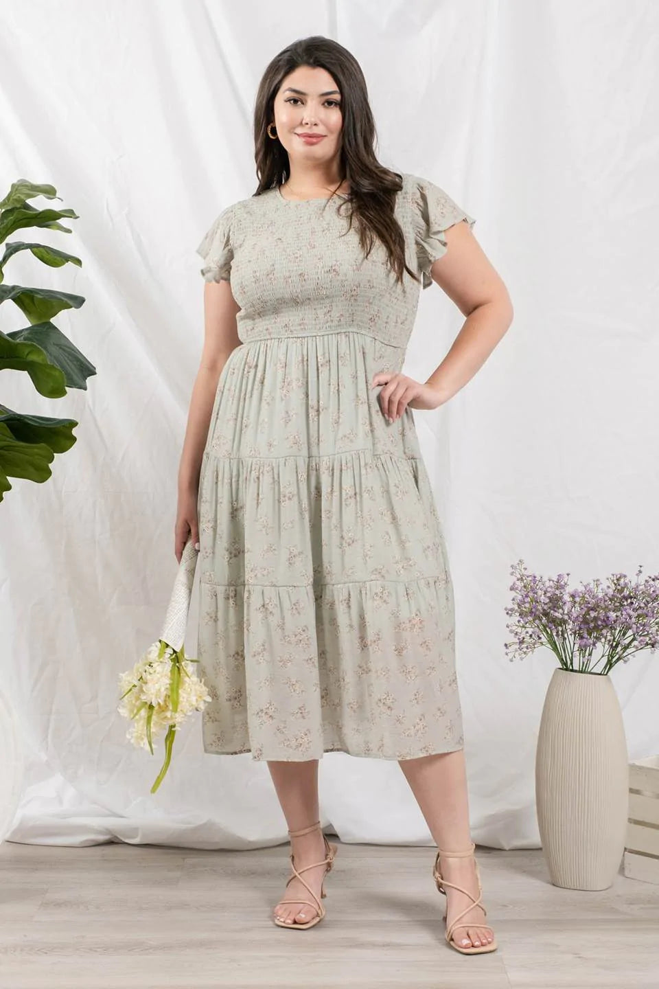 Curvy Smocked Tiered Midi Dress