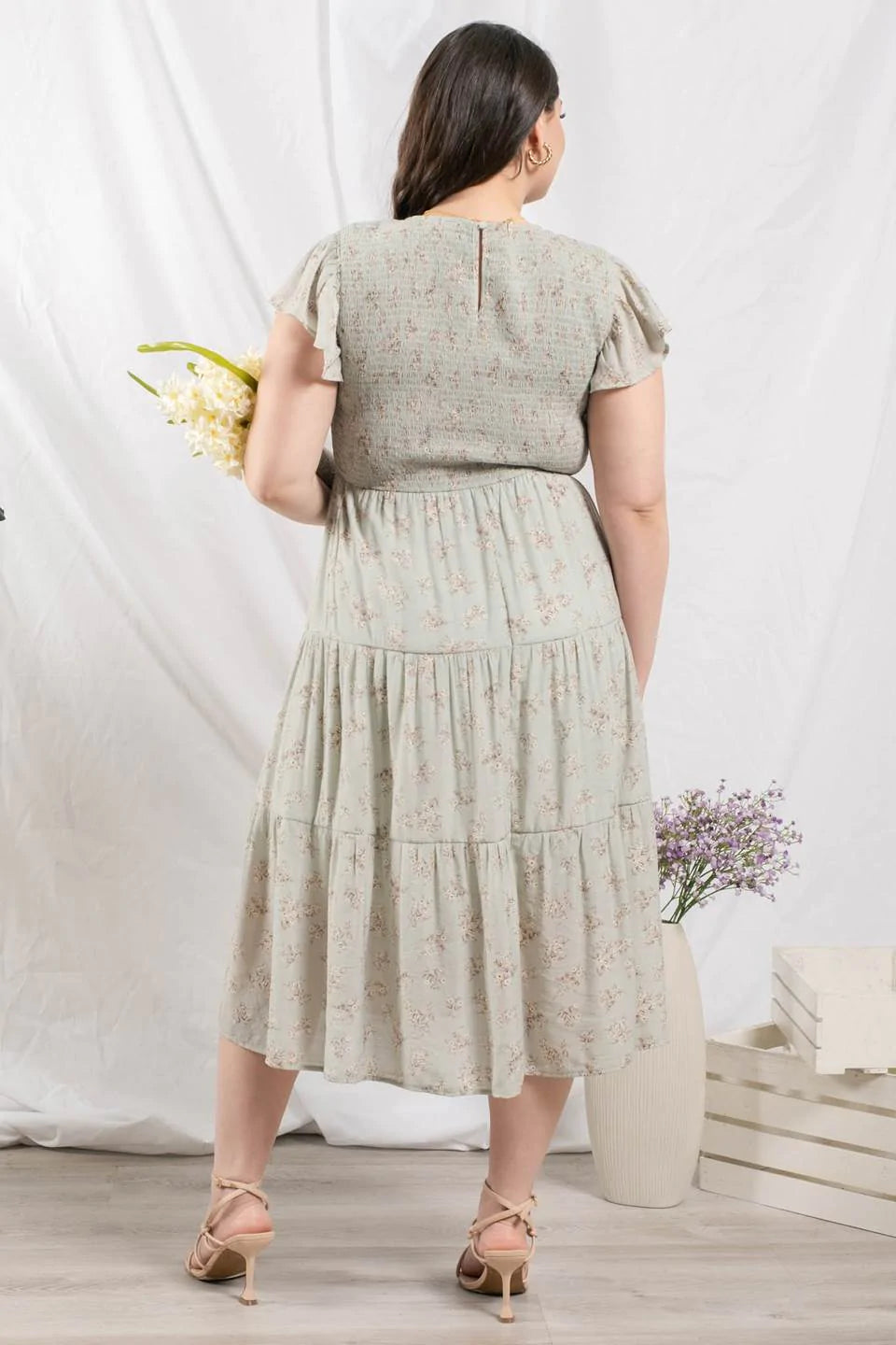 Curvy Smocked Tiered Midi Dress