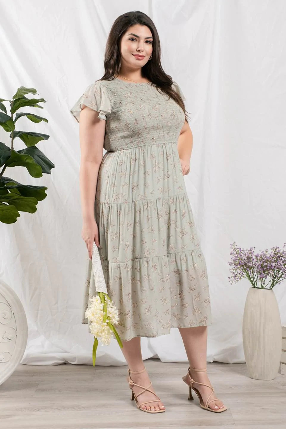 Curvy Smocked Tiered Midi Dress