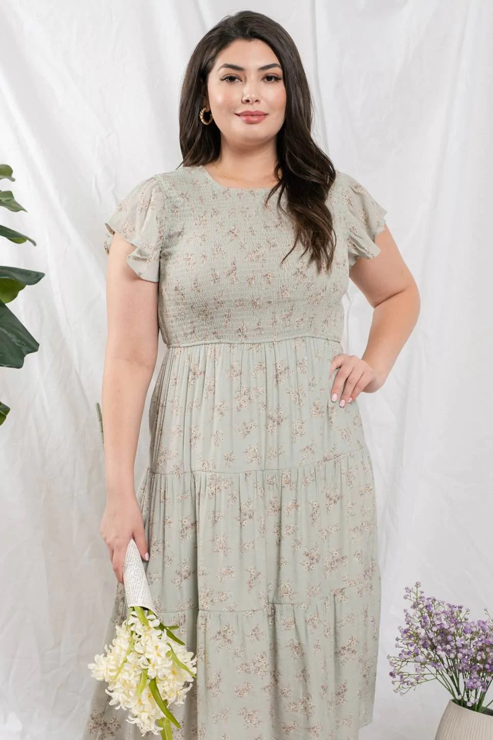 Curvy Smocked Tiered Midi Dress