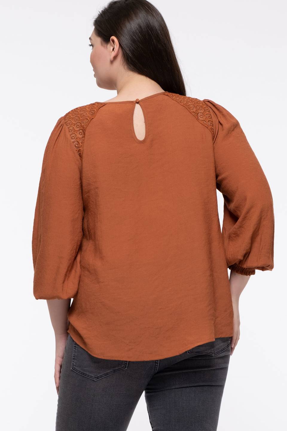 Curvy Lace Inset Peasant Top